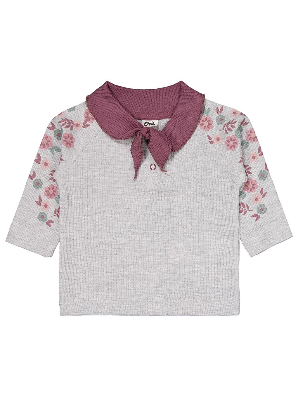 Baby Kol Çiçek Baskılı 6-18 Ay Takım - Gri 9-12 Ay-1