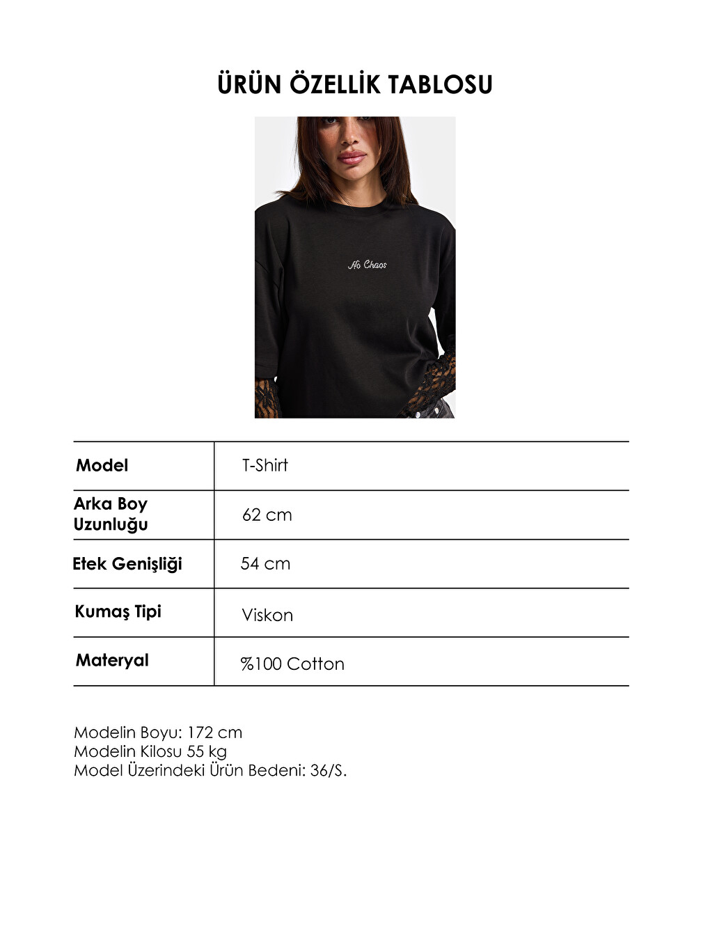 Kadın Siyah W6-1 Oversize Dantel Detaylı Uzun Kollu Tasarım T-shirt-6