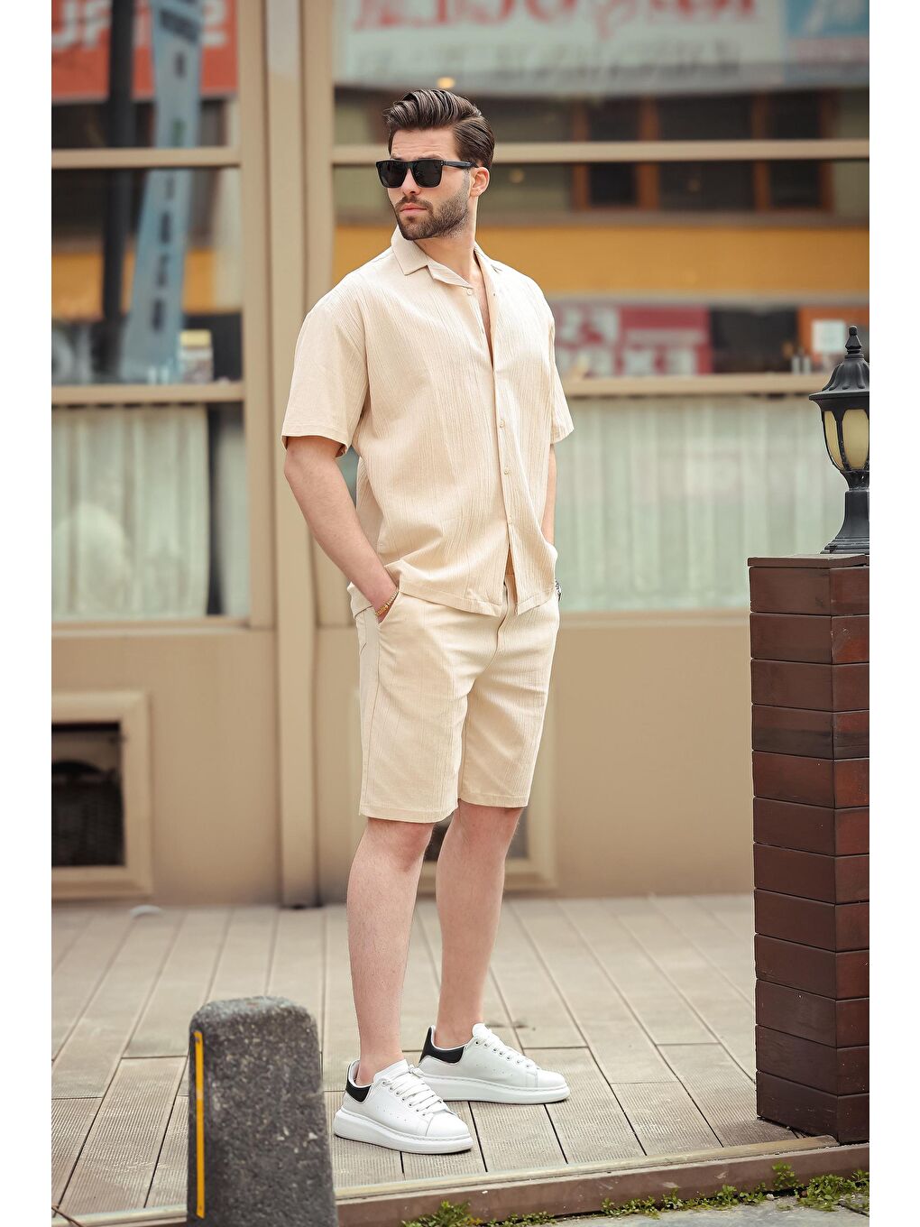 Bej Basic Erkek Şort Takımı 6729-2