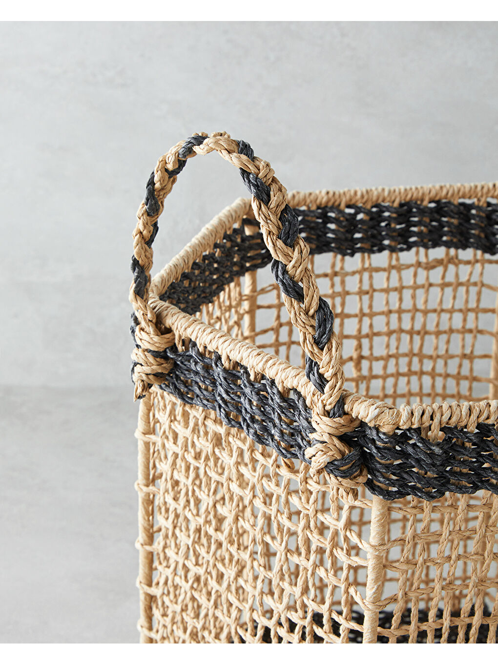 Nilda Kağıt İp Sepet 30x30 cm Natural-Siyah-2