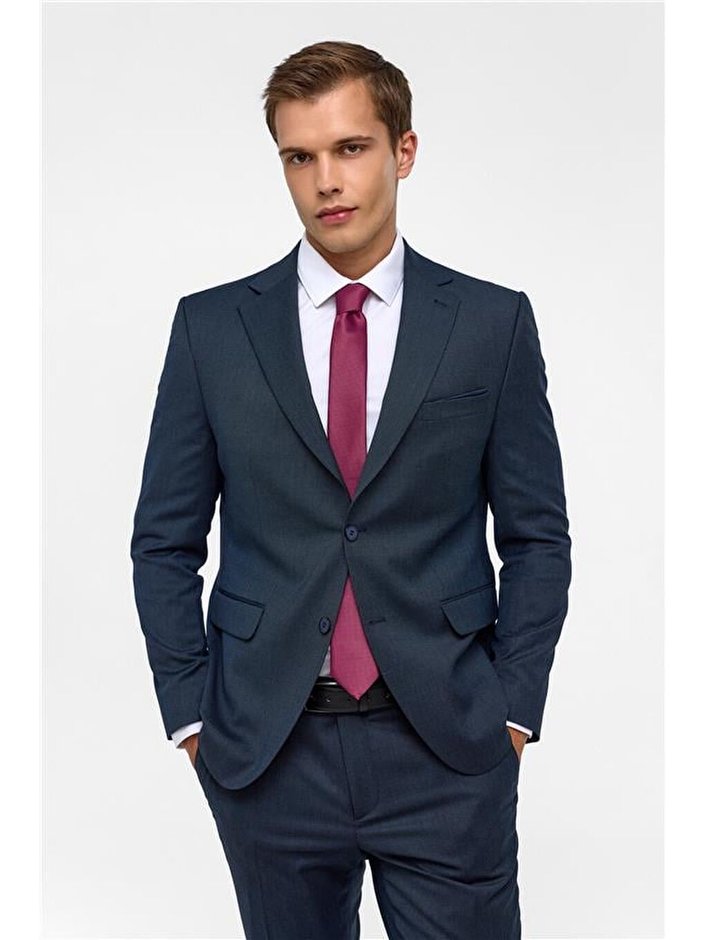 Lacivert Slim Desenli Mono Yaka 6 Drop Takım Elbise-1