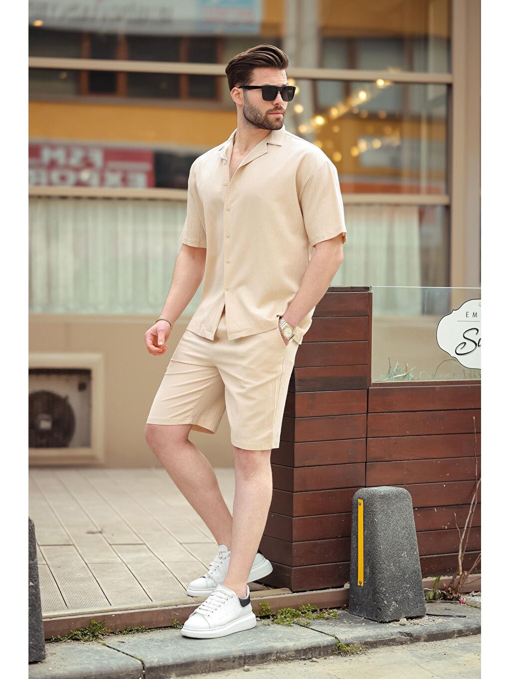 Bej Basic Erkek Şort Takımı 6729-3