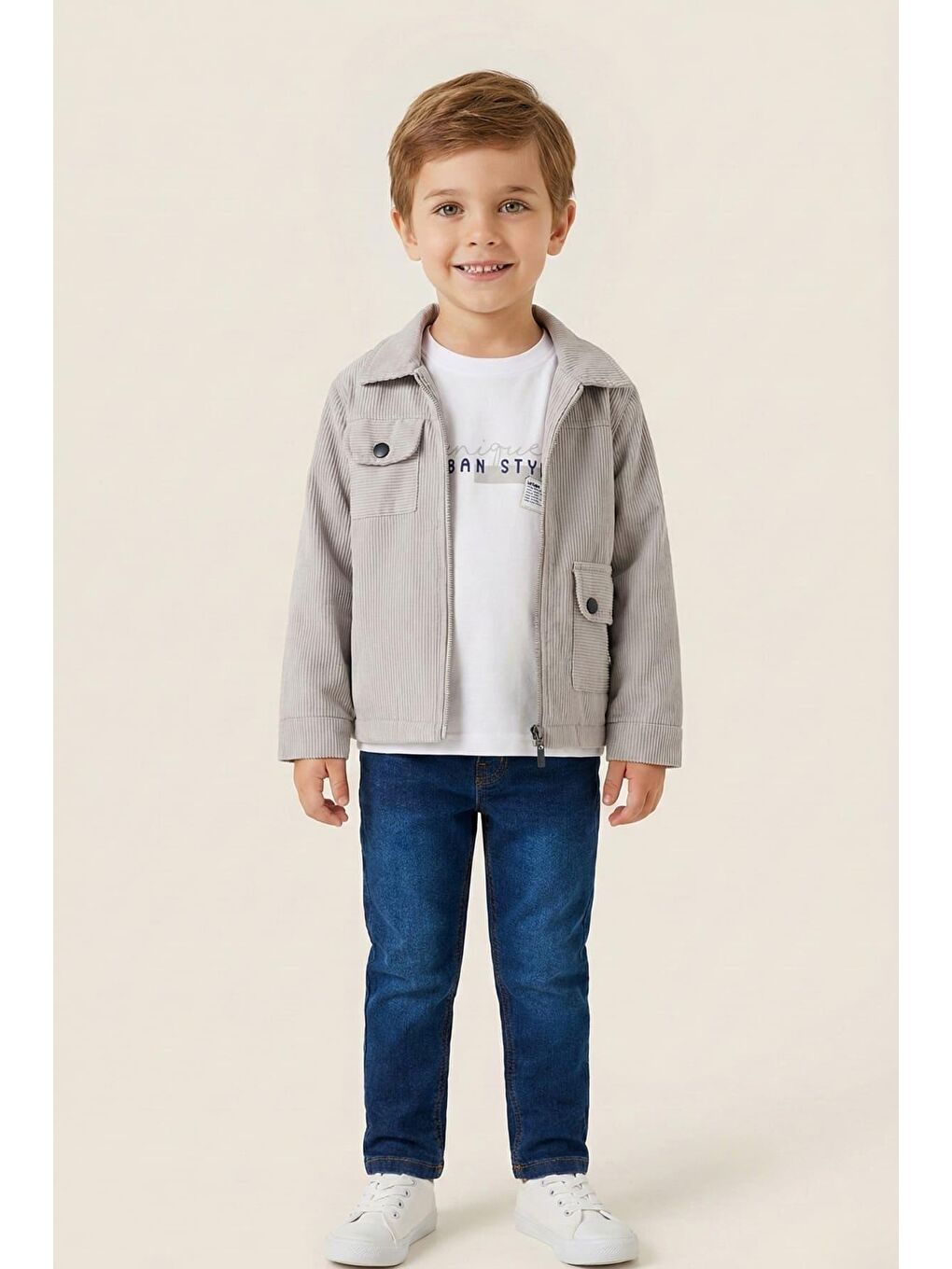 Erkek Çocuk Ceketli 3'Lü Takım  - Gri-2