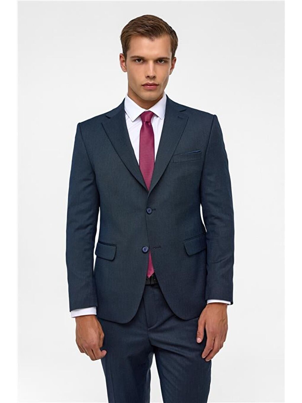 Lacivert Slim Desenli Mono Yaka 6 Drop Takım Elbise-2