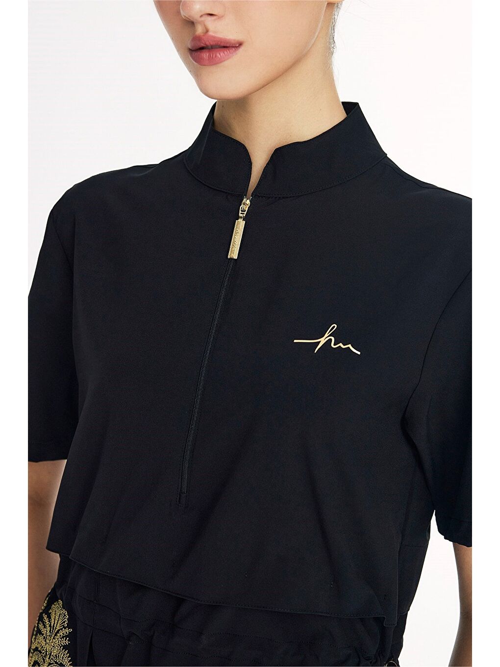 Vaha Koleksiyonu Eteği Desenli Siyah 5 Parça Yarı Kapalı Mayo Takımı 5085-1