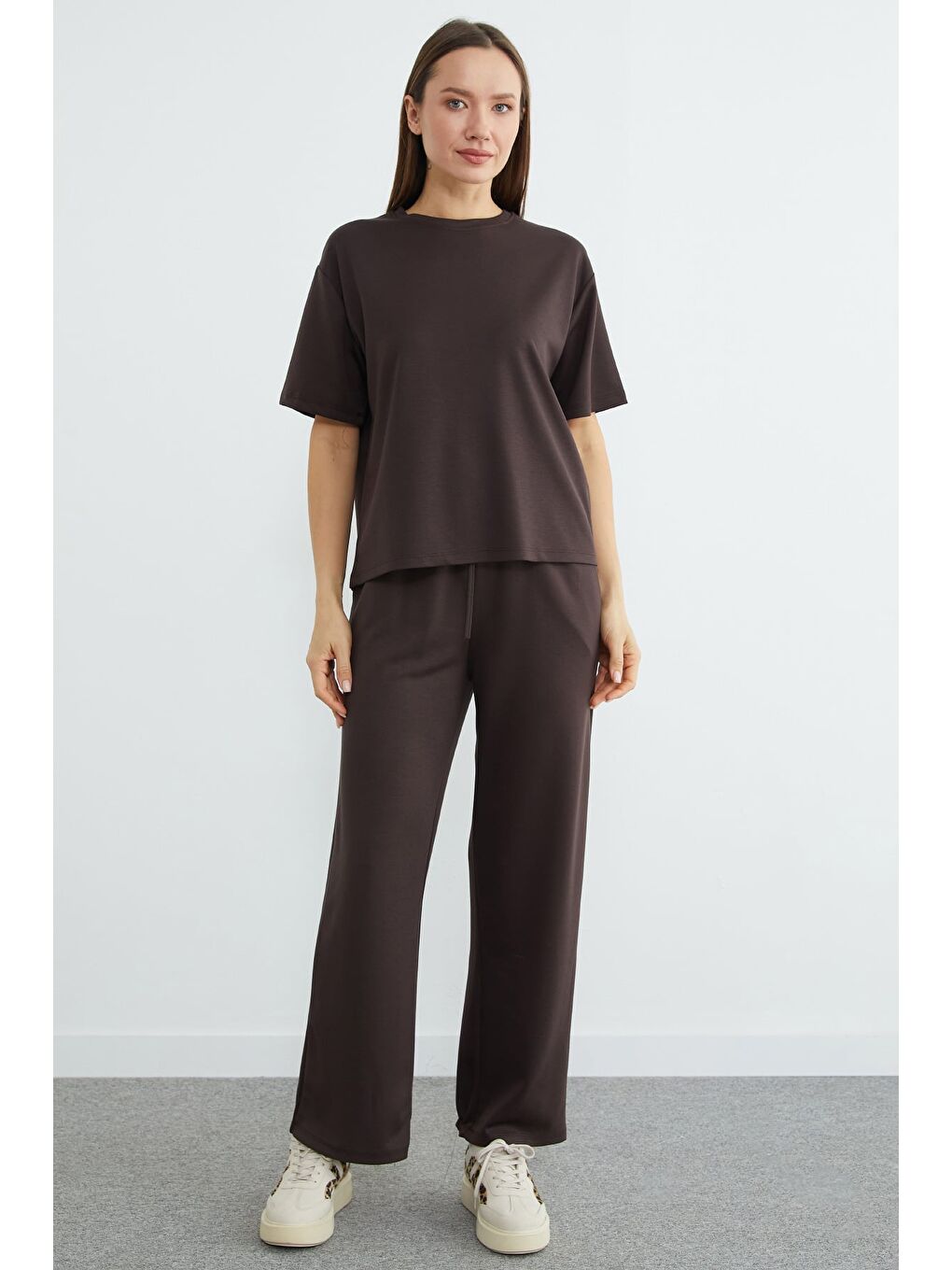 Kahverengi Basic Kısa Kollu Modal 2 Li Takım-1