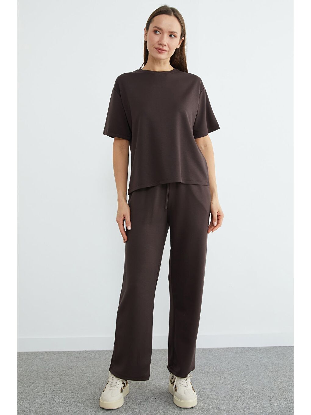 Kahverengi Basic Kısa Kollu Modal 2 Li Takım-2