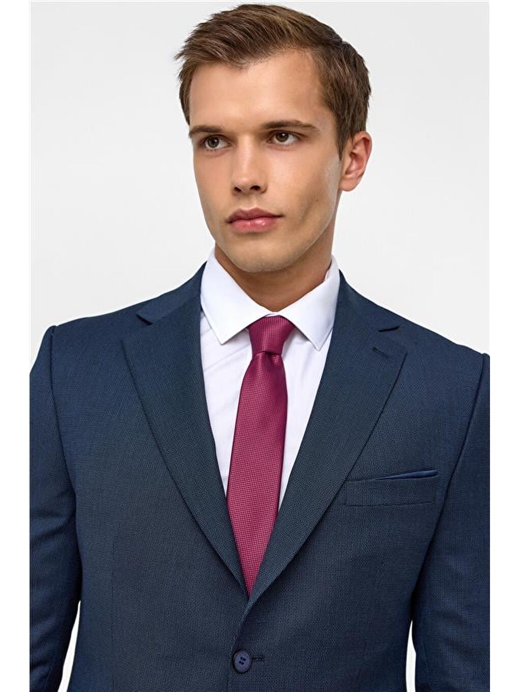 Lacivert Slim Desenli Mono Yaka 6 Drop Takım Elbise-3