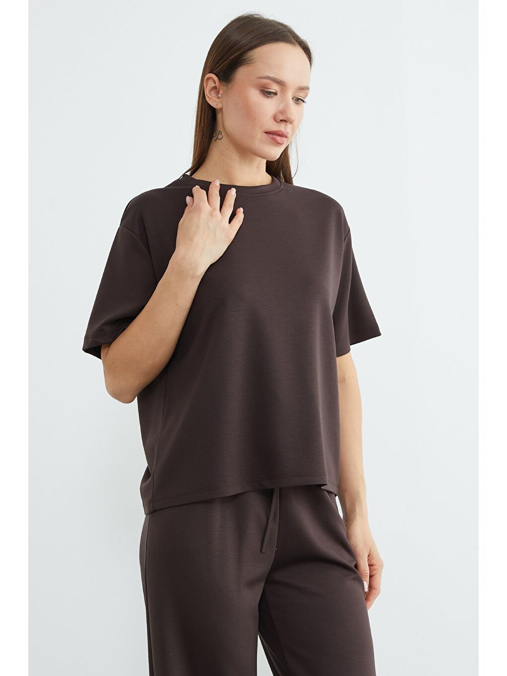 Kahverengi Basic Kısa Kollu Modal 2 Li Takım-3