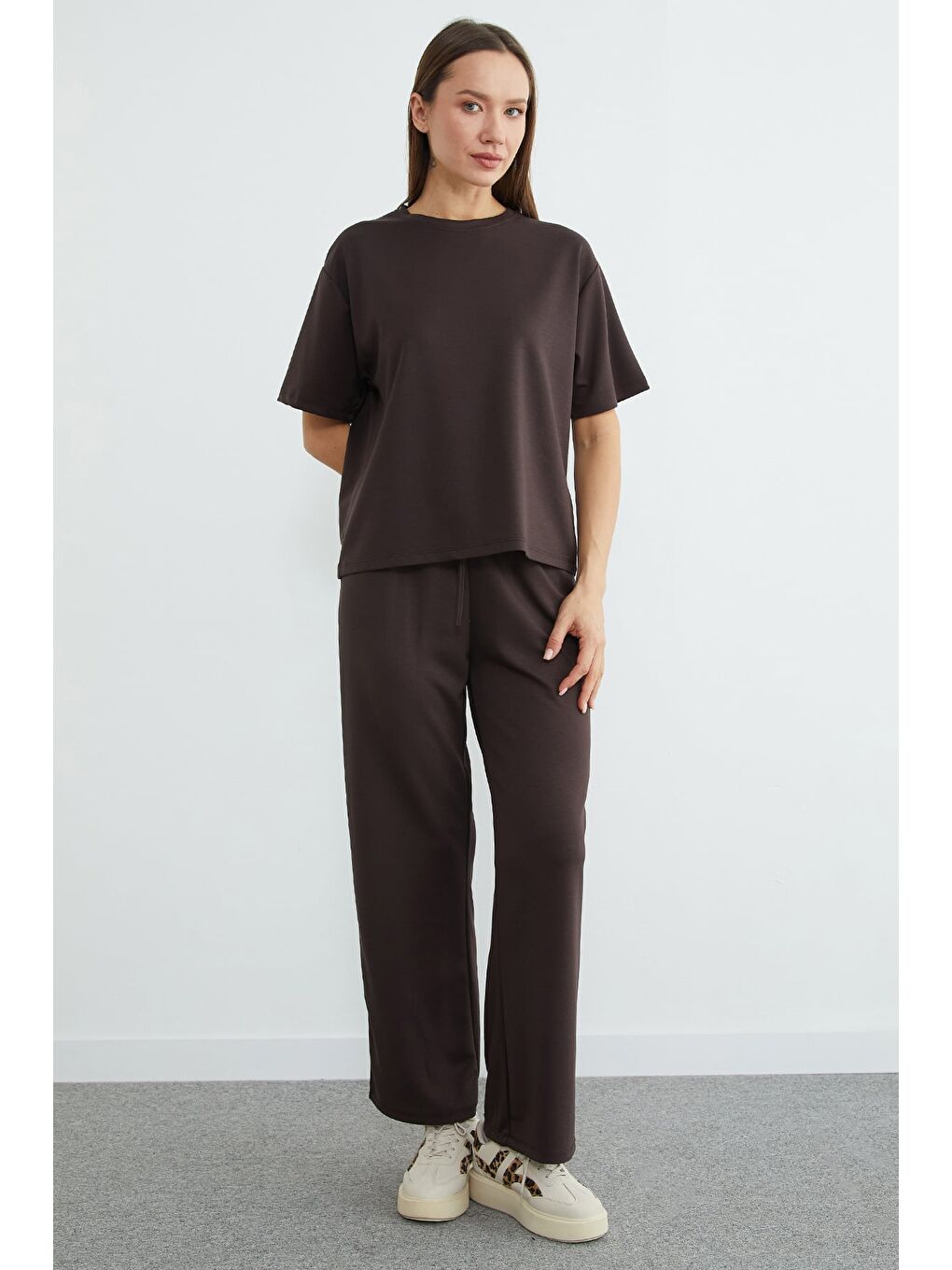 Kahverengi Basic Kısa Kollu Modal 2 Li Takım-4