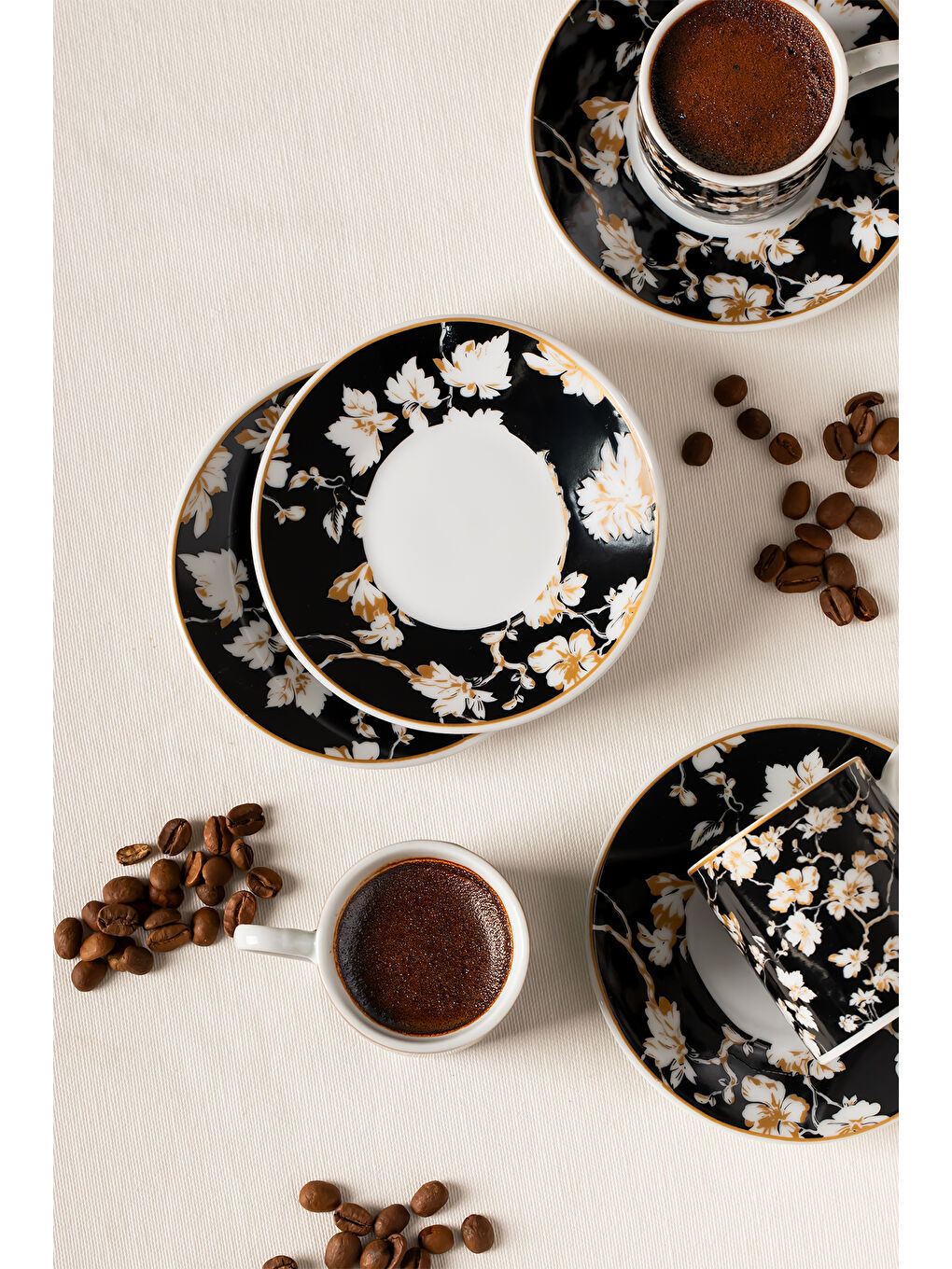 Karışık Sd-210-3 Altın Yaldızlı Porselen 6 Kişilik Fincan Takımı-100ml-1