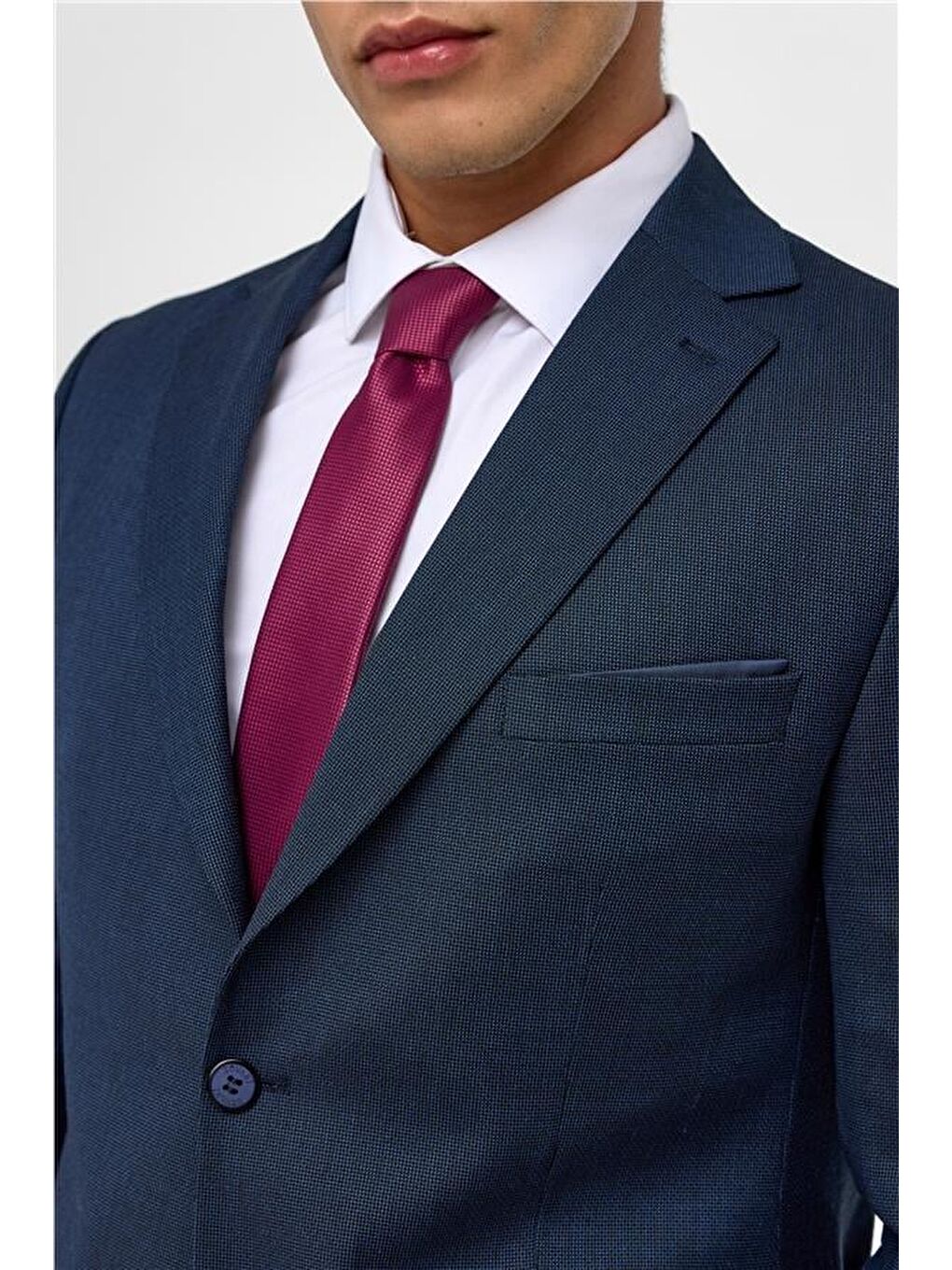 Lacivert Slim Desenli Mono Yaka 6 Drop Takım Elbise-4