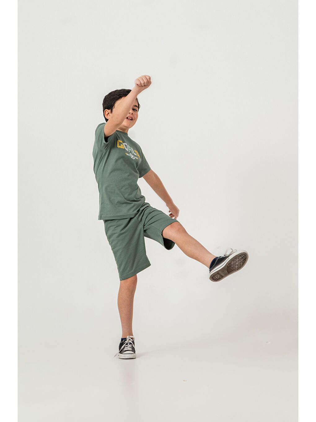 Yeşil Goals Baskılı Erkek Çocuk Şort - Tişört Takımı-3