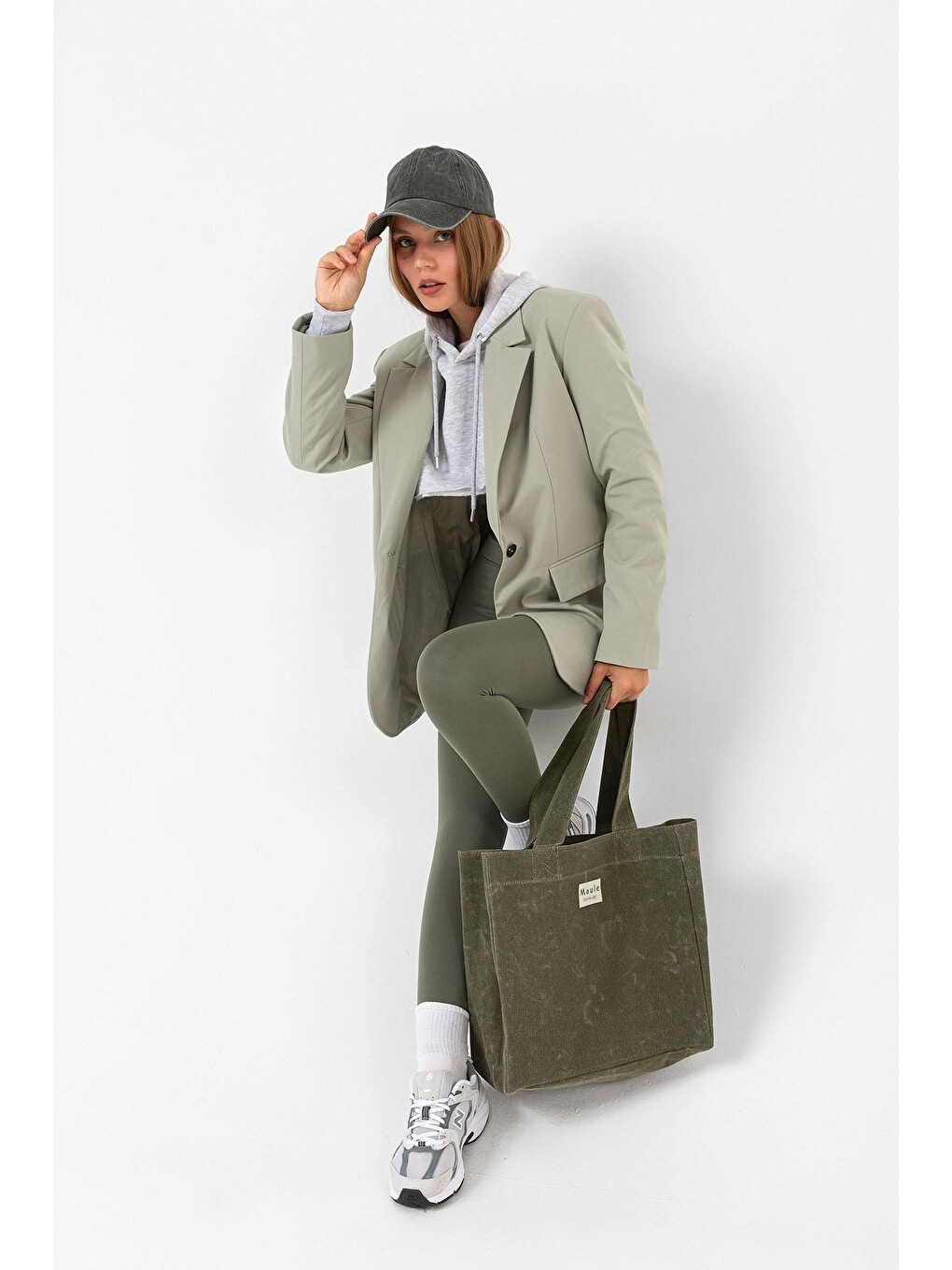Haki Maule Ortaboy Mumlu Kanvas %100 Pamuk Kadın Omuz Çantası Tote Bag-2