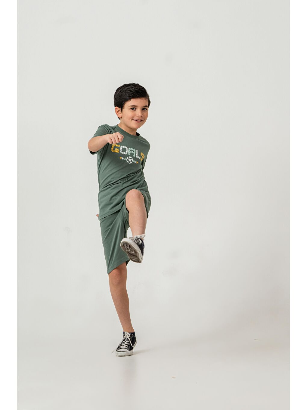 Yeşil Goals Baskılı Erkek Çocuk Şort - Tişört Takımı-4