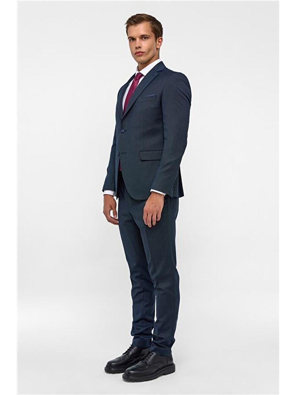 Lacivert Slim Desenli Mono Yaka 6 Drop Takım Elbise-6