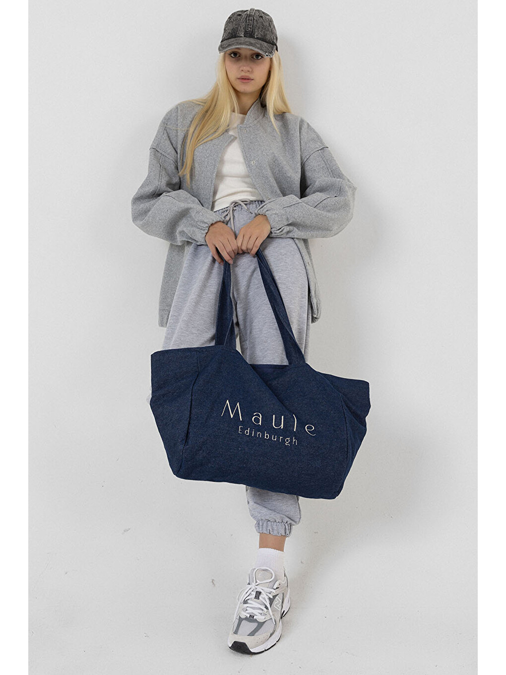 Mavi Maule Nakış Detaylı Ortaboy %100 Pamuk İndigo Kadın Omuz Çantası Tote Bag-1