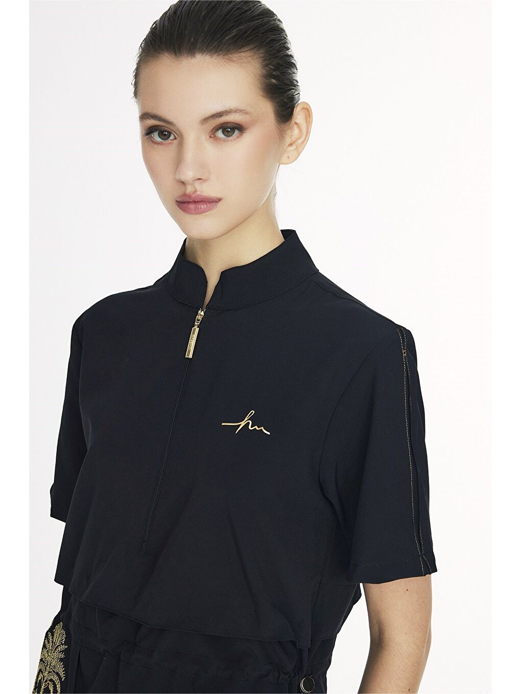 Vaha Koleksiyonu Eteği Desenli Siyah 5 Parça Yarı Kapalı Mayo Takımı 5085-4