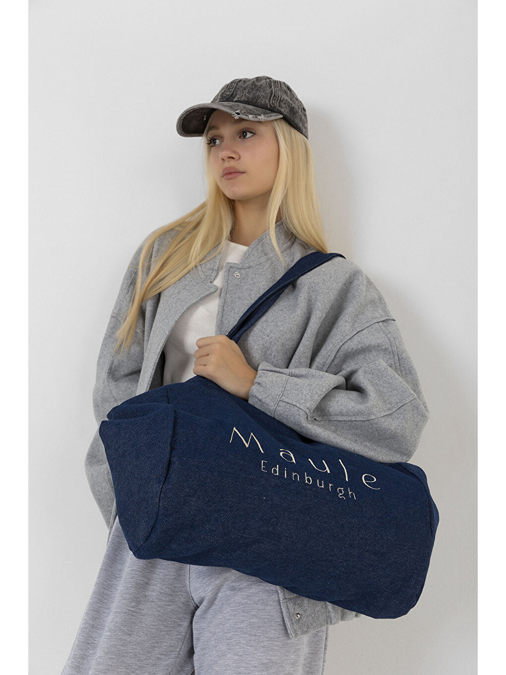 Mavi Maule Nakış Detaylı Ortaboy %100 Pamuk İndigo Kadın Omuz Çantası Tote Bag-2