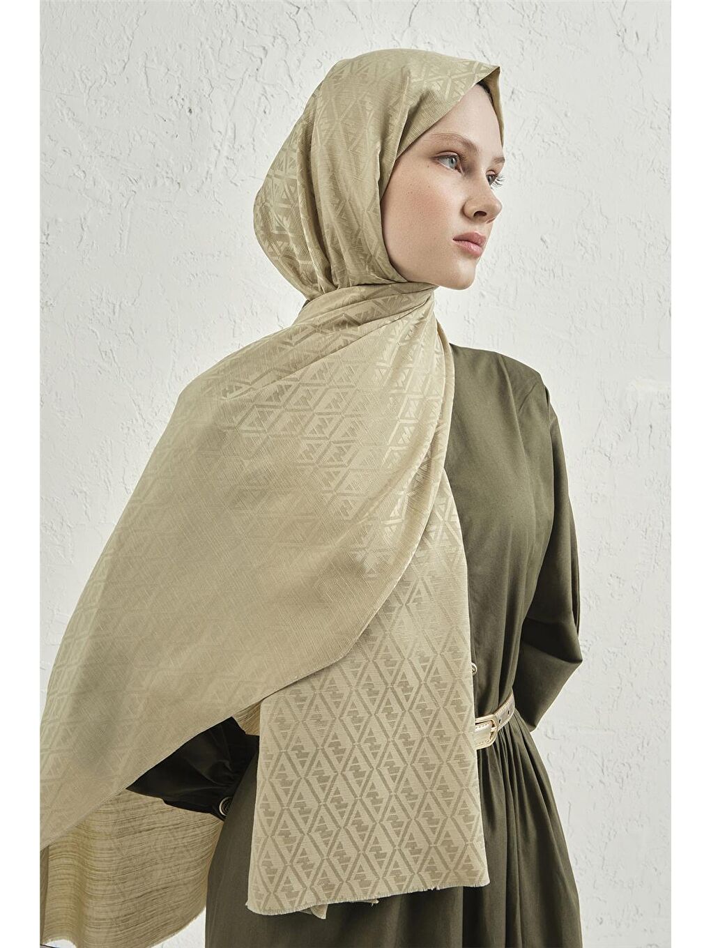 Yeşil Elegance İpek Pamuk Monogram Şal 54