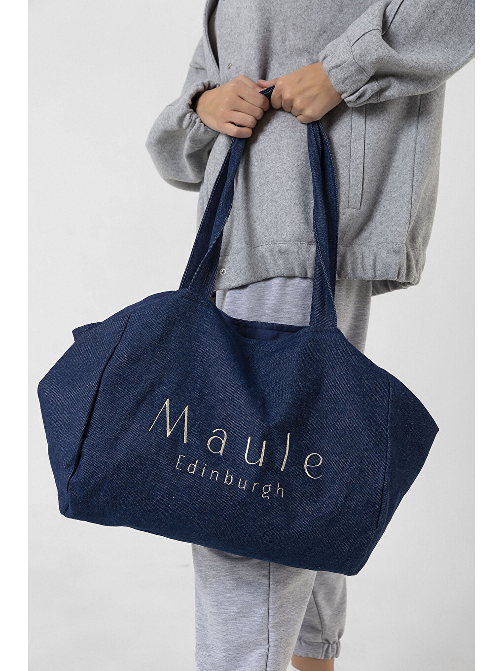 Mavi Maule Nakış Detaylı Ortaboy %100 Pamuk İndigo Kadın Omuz Çantası Tote Bag-3