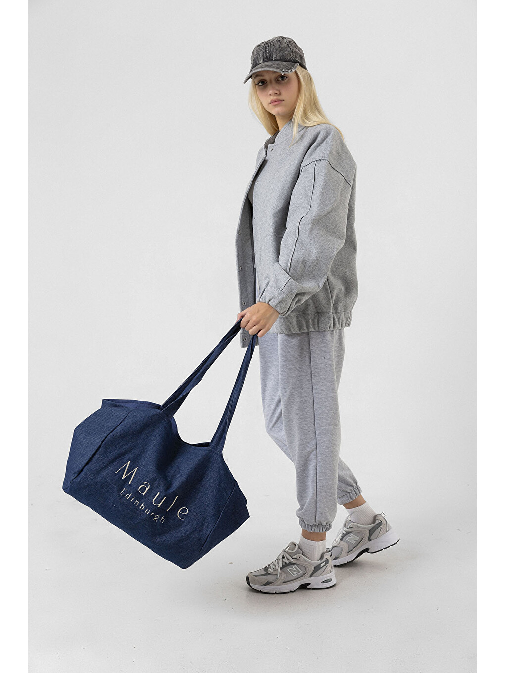 Mavi Maule Nakış Detaylı Ortaboy %100 Pamuk İndigo Kadın Omuz Çantası Tote Bag-4