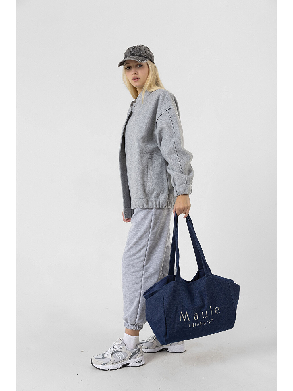 Mavi Maule Nakış Detaylı Ortaboy %100 Pamuk İndigo Kadın Omuz Çantası Tote Bag-7