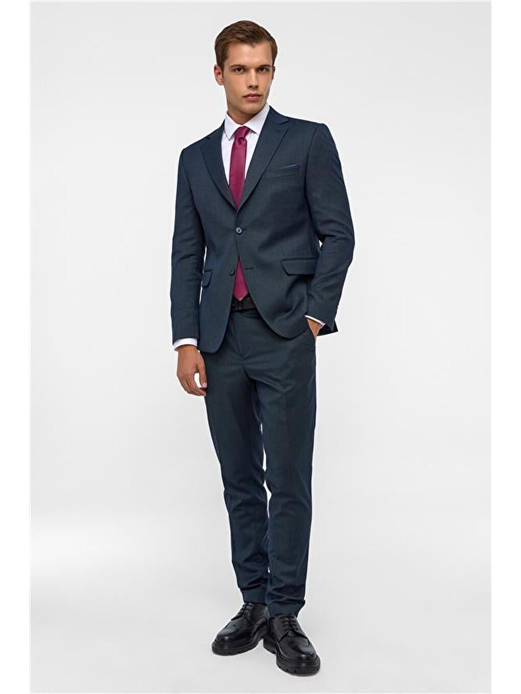 Lacivert Slim Desenli Mono Yaka 6 Drop Takım Elbise-9