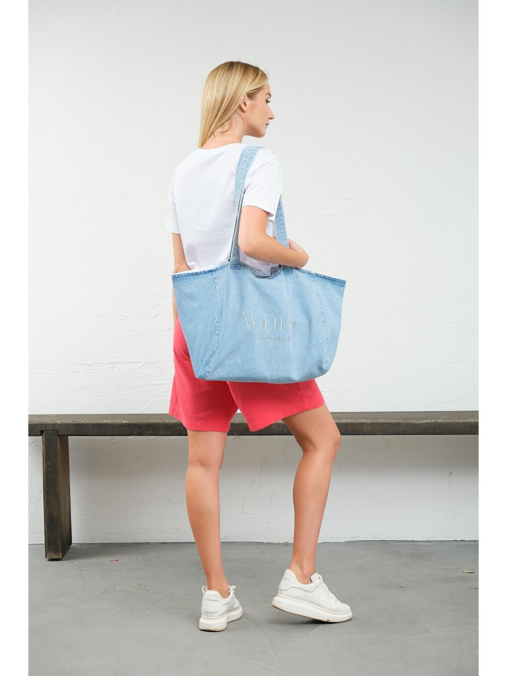 Mavi Maule Nakış Detaylı Ortaboy %100 Pamuk İndigo Kadın Omuz Çantası Tote Bag-3