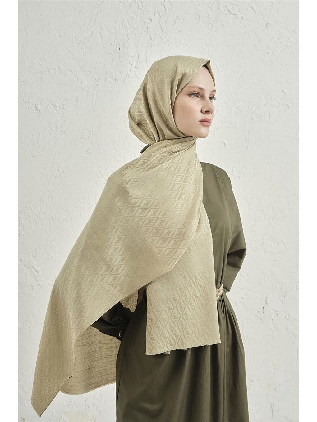 Yeşil Elegance İpek Pamuk Monogram Şal 54-1