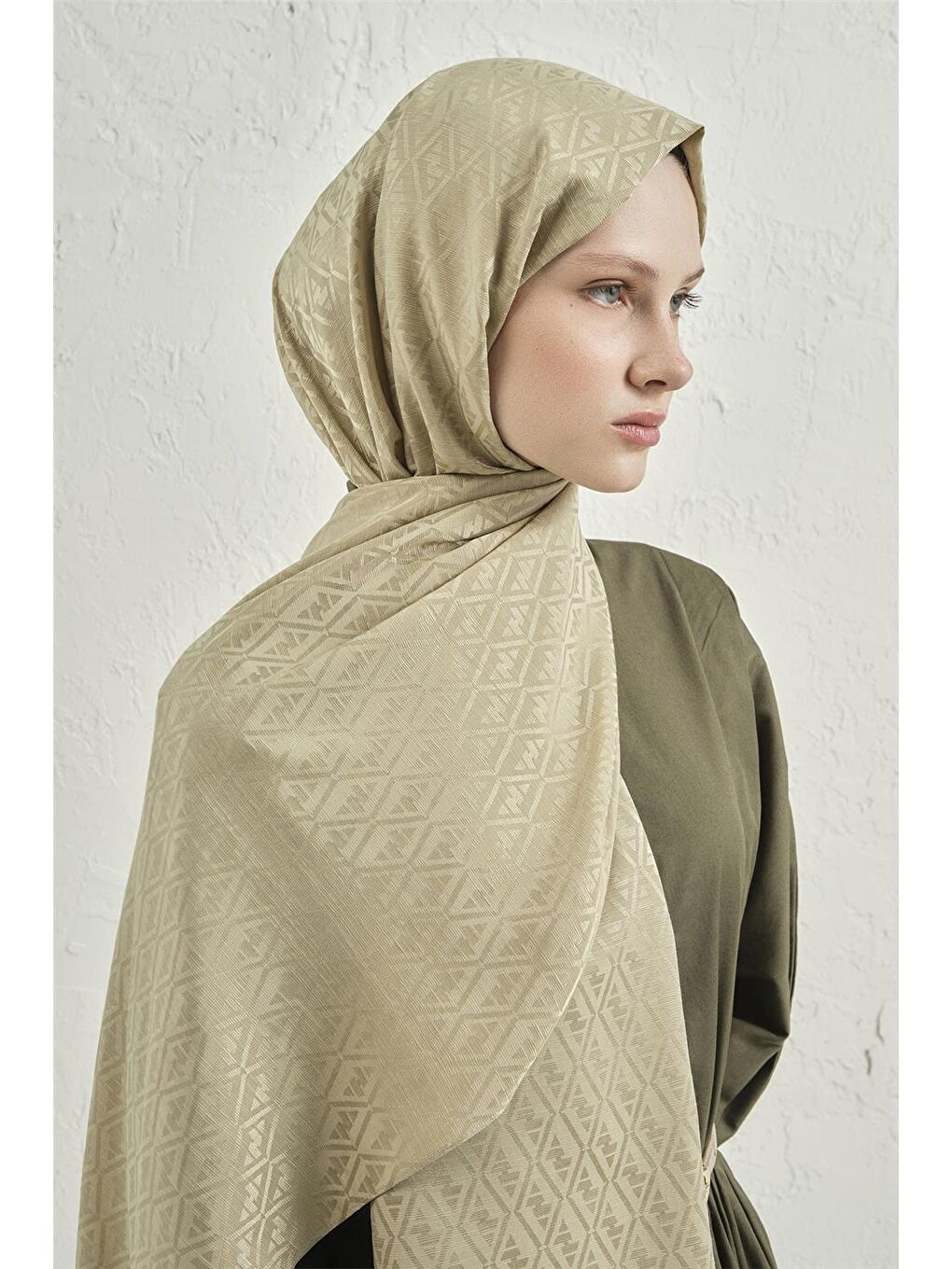 Yeşil Elegance İpek Pamuk Monogram Şal 54-2