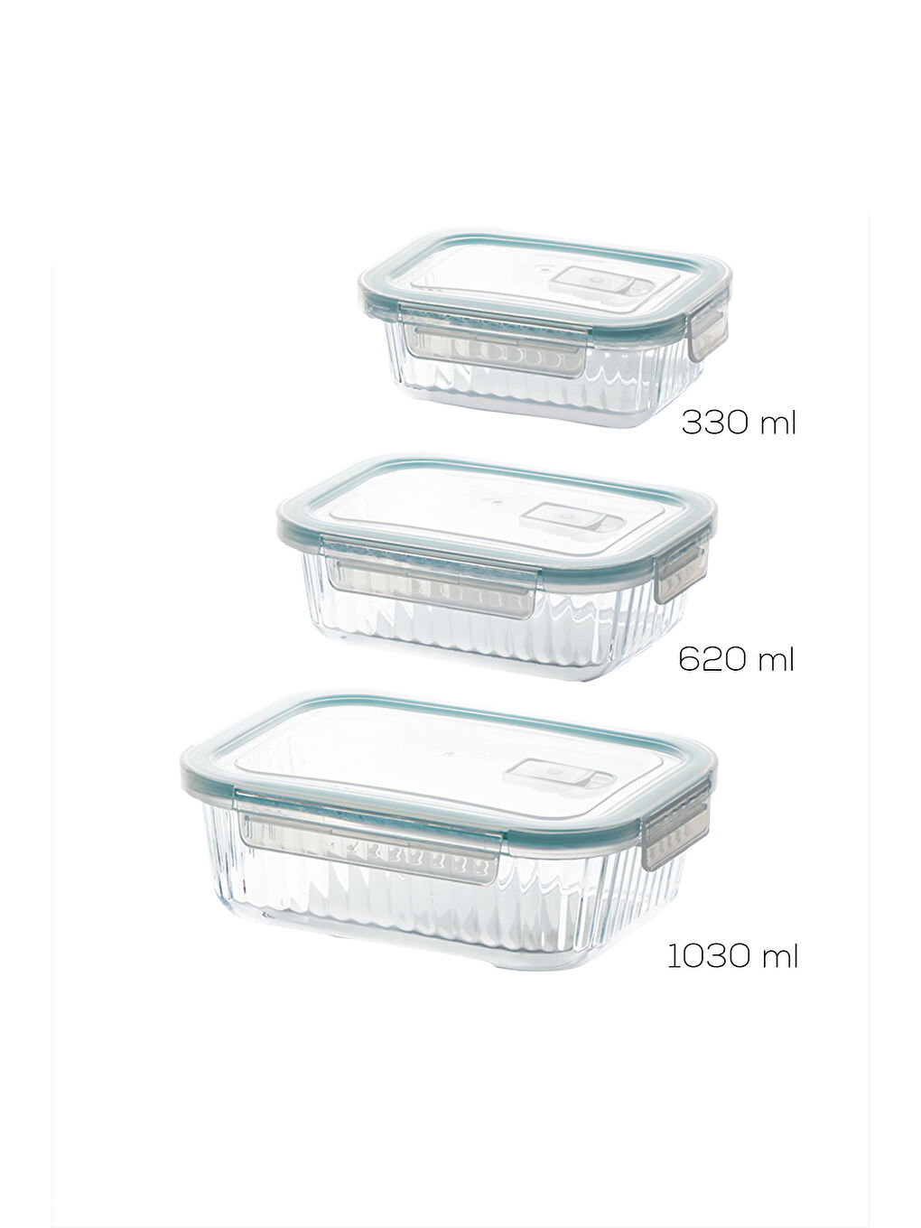 Renksiz SD-12-FGY Kilitli Kapaklı Hava Tahliye Contalı 3lü Yiyecek Saklama Kabı Seti 1030-620-330ml-3