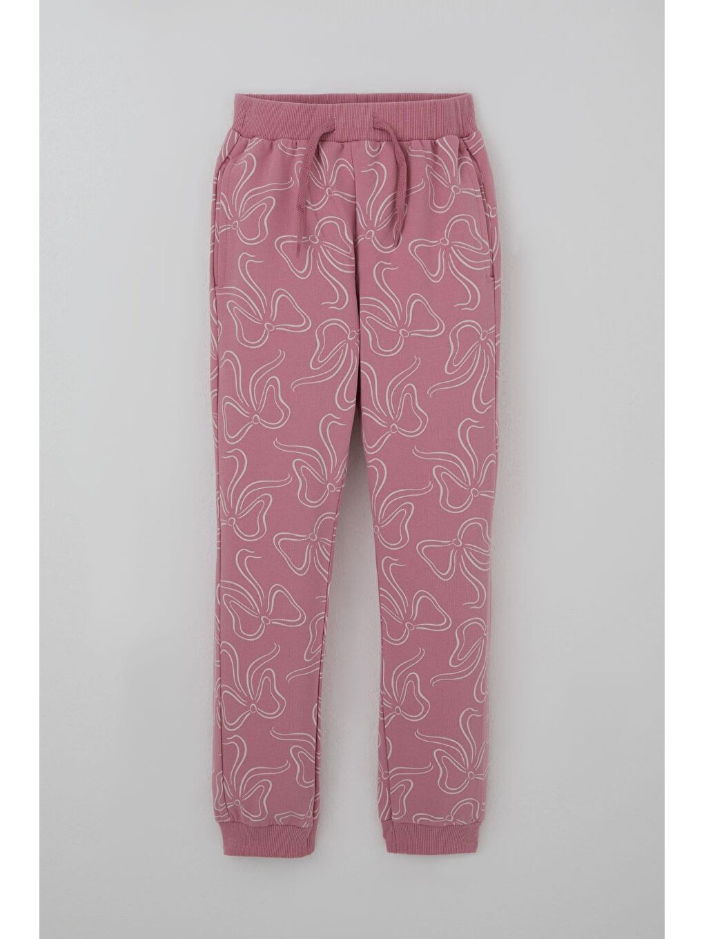 Kız Çocuk Eşofman Takımı Fiyonk Desenli Bağcık Aksesuarlı Pembe (4-8 Yaş)-3