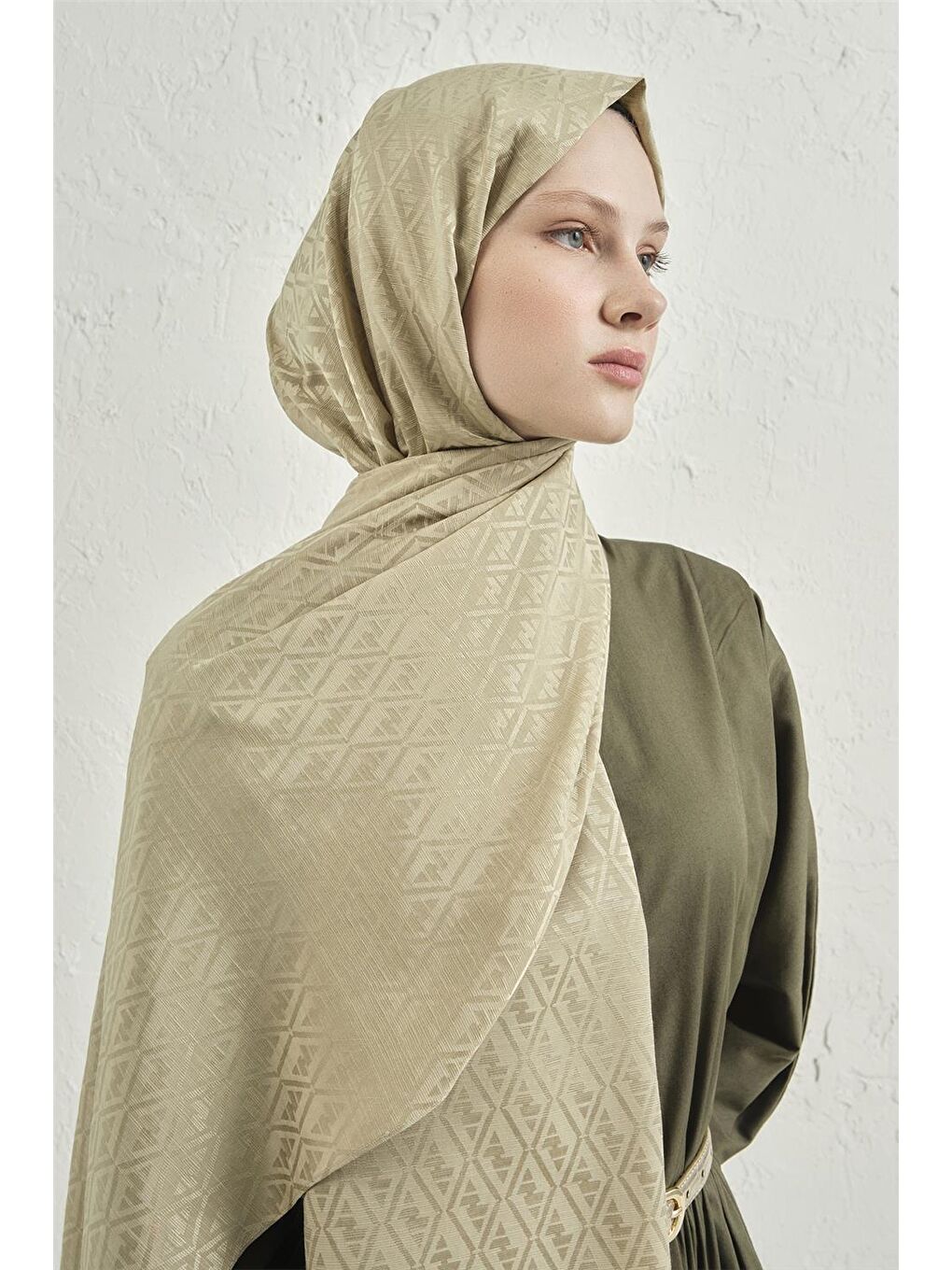 Yeşil Elegance İpek Pamuk Monogram Şal 54-3