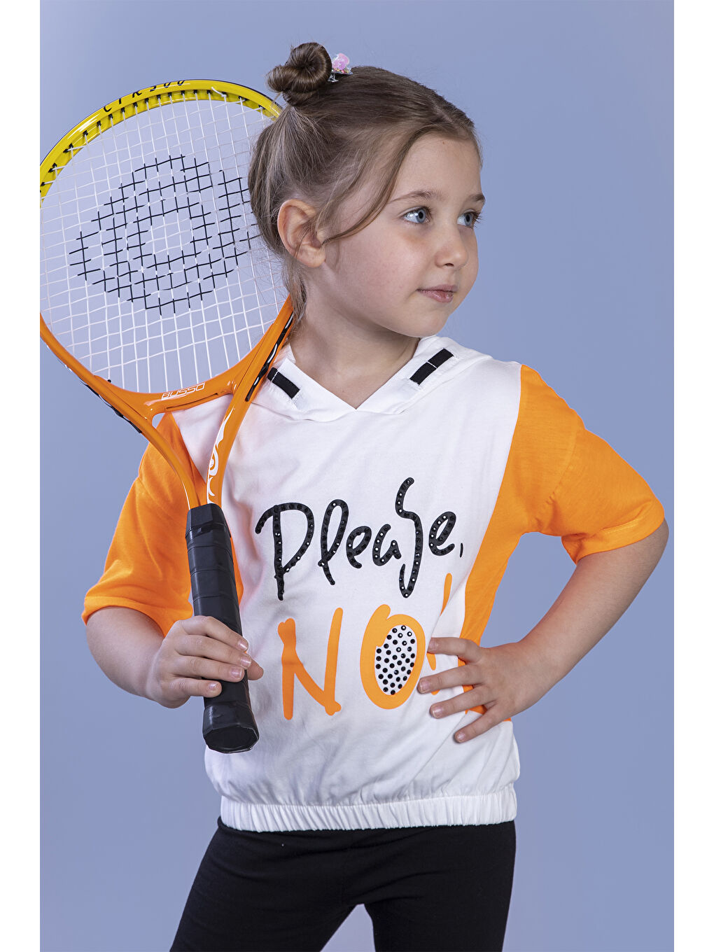 Ekru Kız Çocuk Kapüşonlu Garni Detaylı Baskılı Tişört