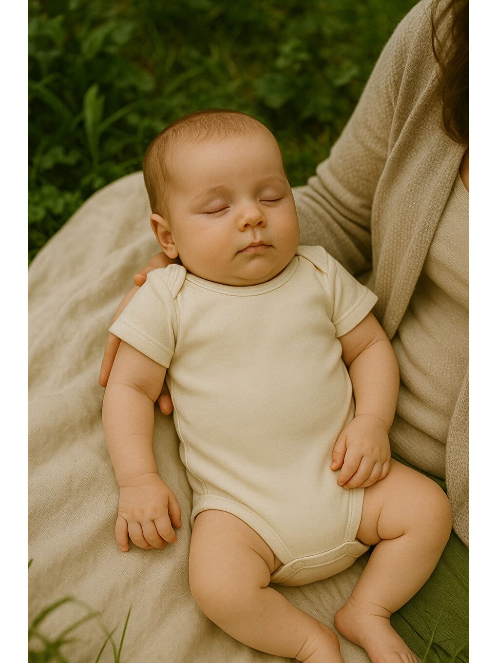 Ekru Unisex Bebek Organik Pamuklu Çıtçıtlı Kısa Kollu Zıbın Body 0-12 Ay