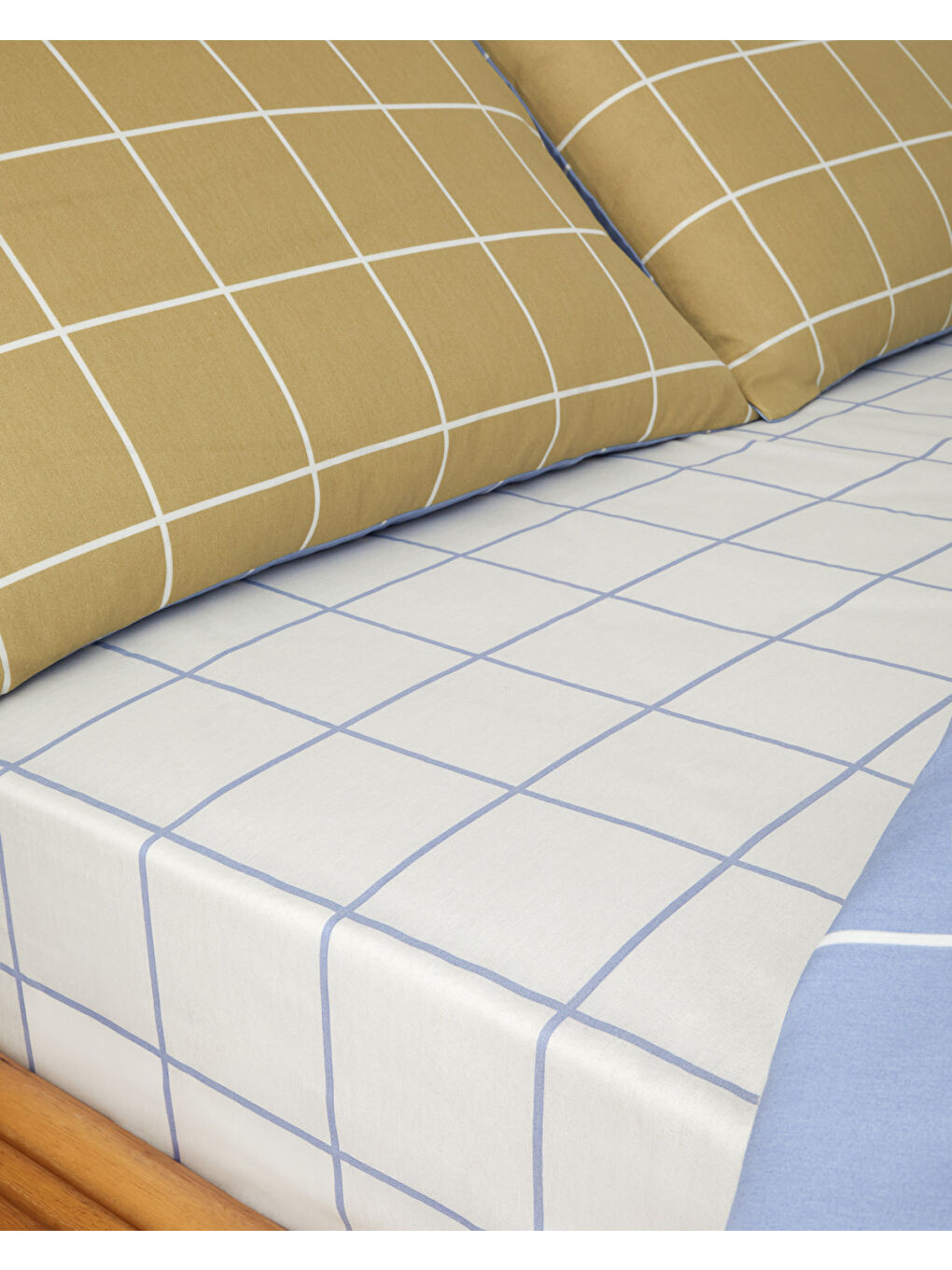 Gridline Kolay Ütülenir Çift Kişilik Nevresim Takımı 200x220 cm Yağ Yeşili- Mavi-2