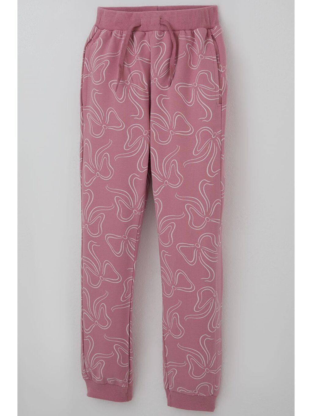 Kız Çocuk Eşofman Takımı Fiyonk Desenli Bağcık Aksesuarlı Pembe (4-8 Yaş)-7