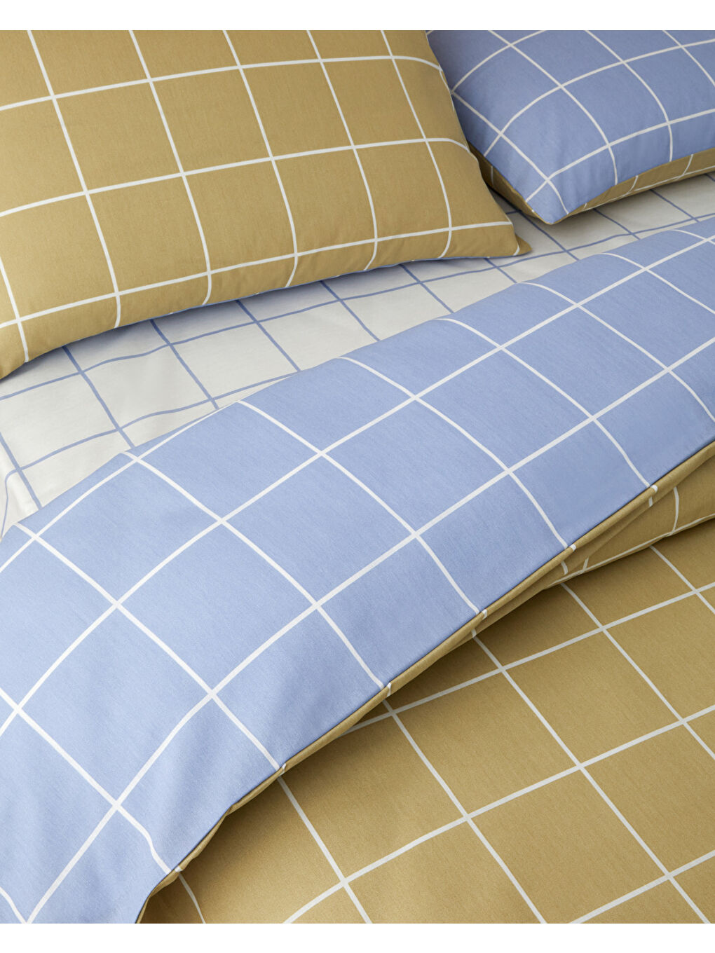 Gridline Kolay Ütülenir Çift Kişilik Nevresim Takımı 200x220 cm Yağ Yeşili- Mavi-3