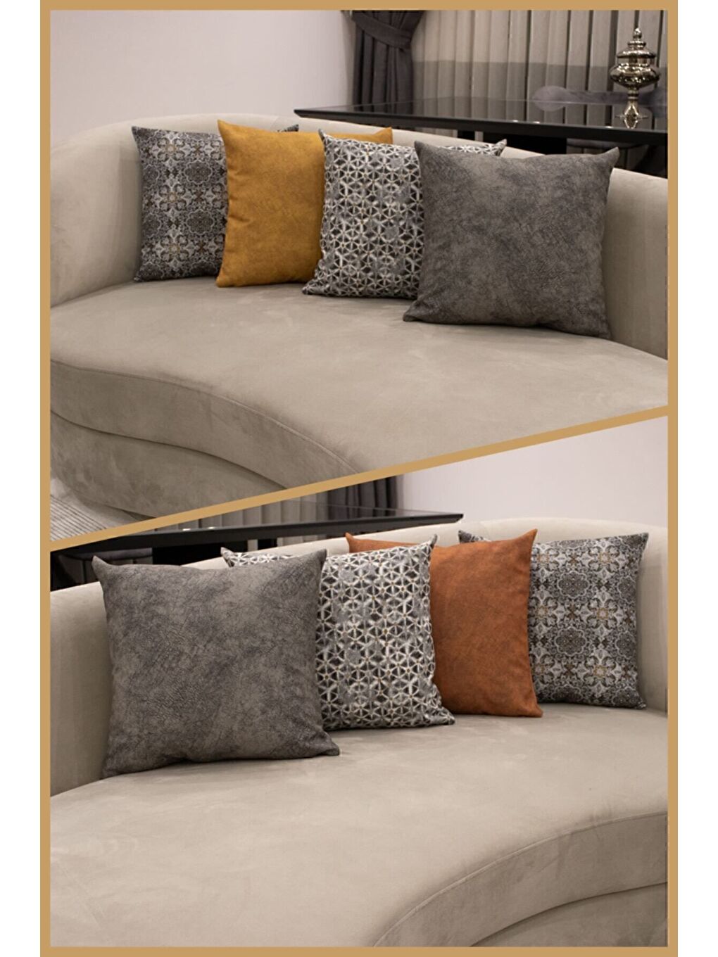 Antrasit Desenli Kırlent Kılıfı Dekoratif Etnik Ikat Damask Inta 792-2