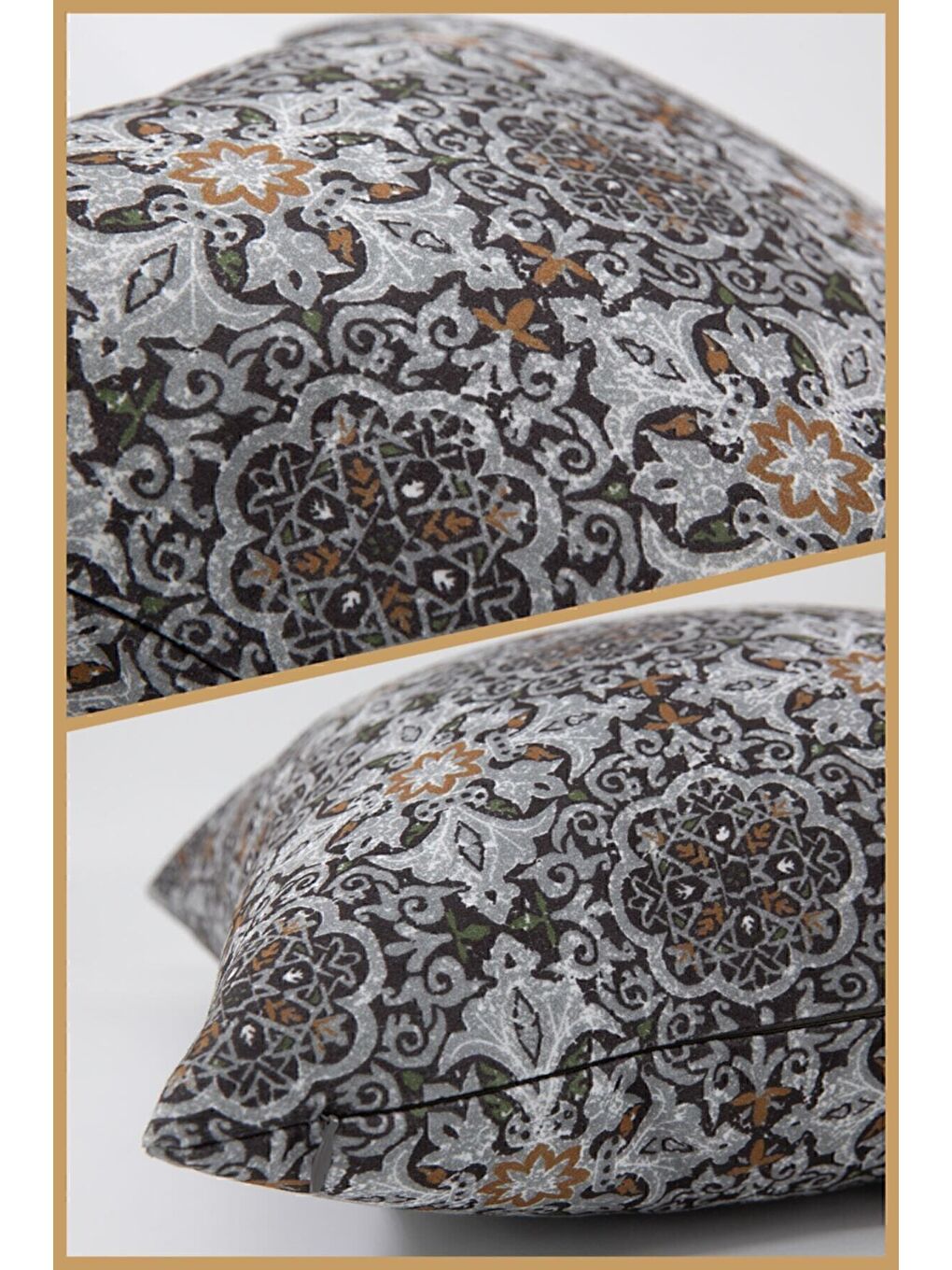 Antrasit Desenli Kırlent Kılıfı Dekoratif Etnik Ikat Damask Inta 792-3