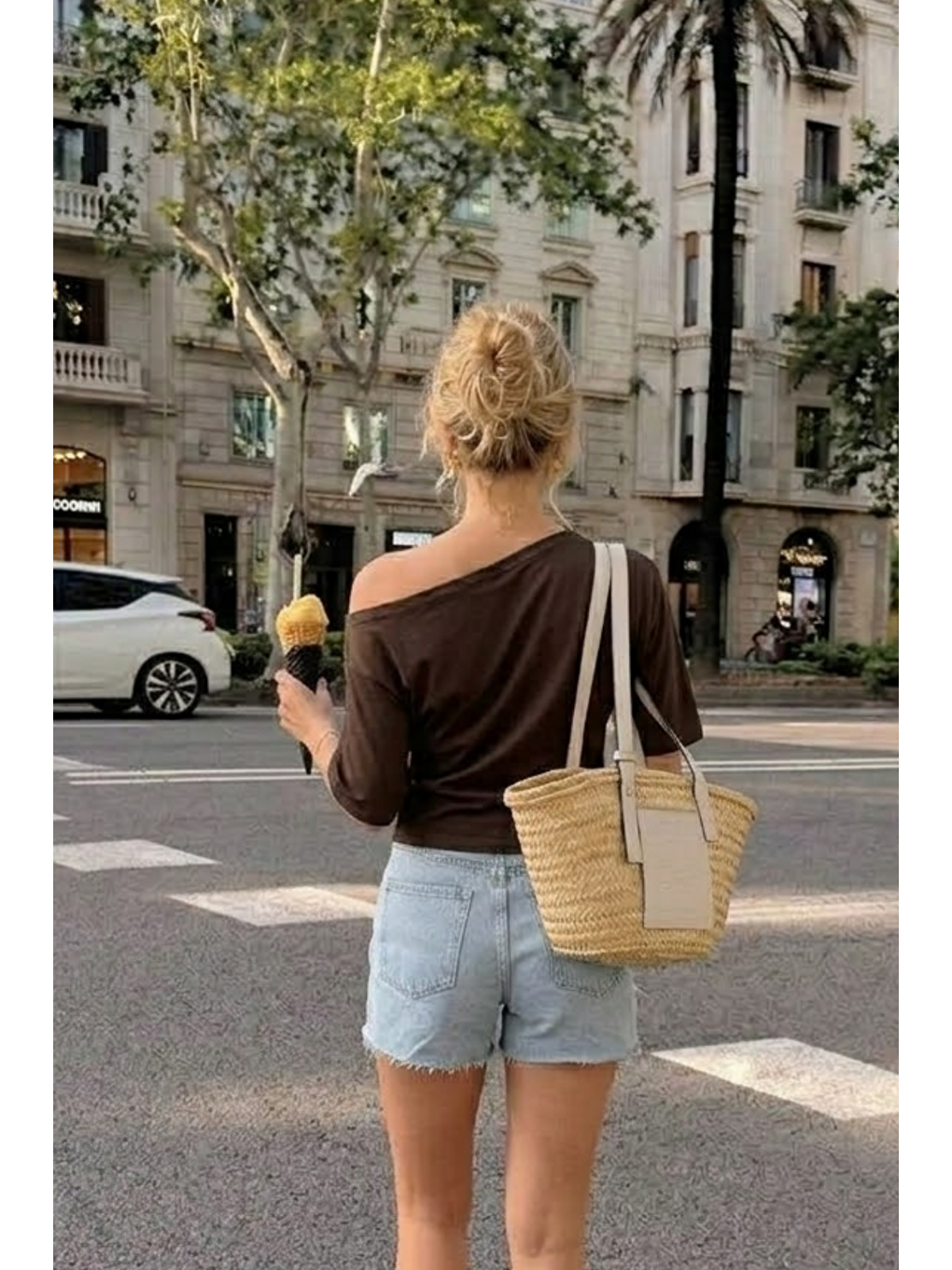 Kahverengi Kadın Omzu Dekolteli Basic Kahve Tişört-4