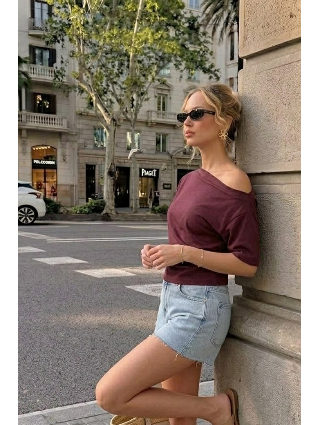 Kadın Omzu Dekolteli Basic Bordo Tişört-3