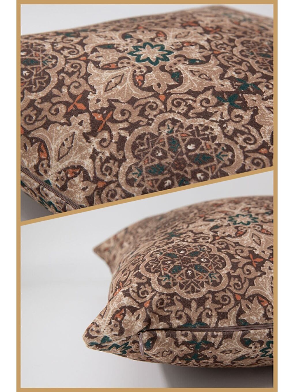 Kahverengi Desenli Kırlent Kılıfı Dekoratif Etnik Ikat Damask Inta 192-3