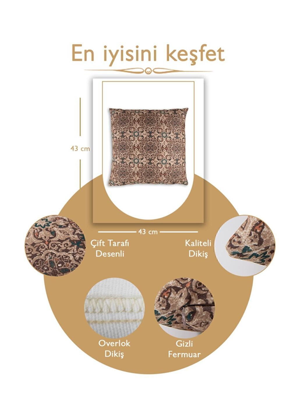 Kahverengi Desenli Kırlent Kılıfı Dekoratif Etnik Ikat Damask Inta 192-4