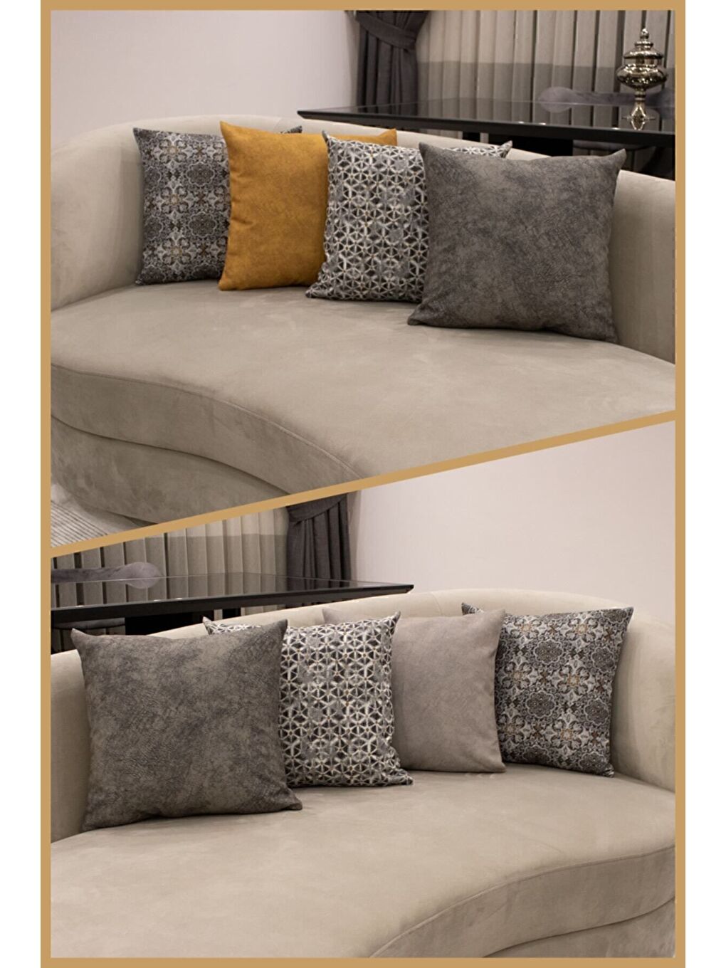 Gri Desenli Kırlent Kılıfı Dekoratif Etnik Ikat Damask Inta 791-2