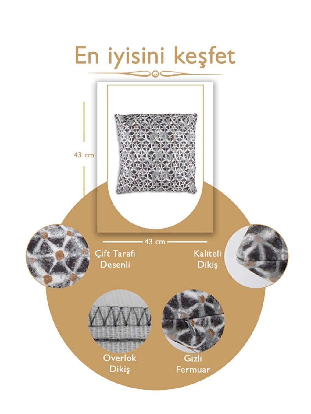 Gri Desenli Kırlent Kılıfı Dekoratif Etnik Ikat Damask Inta 791-4