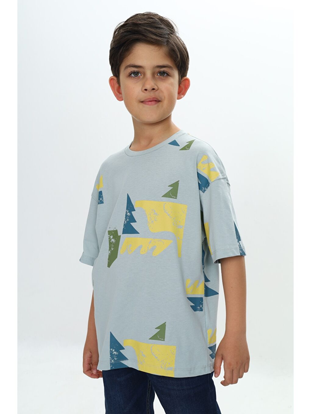Gri Erkek Çocuk Renkli Grafik Baskılı Tişört-2
