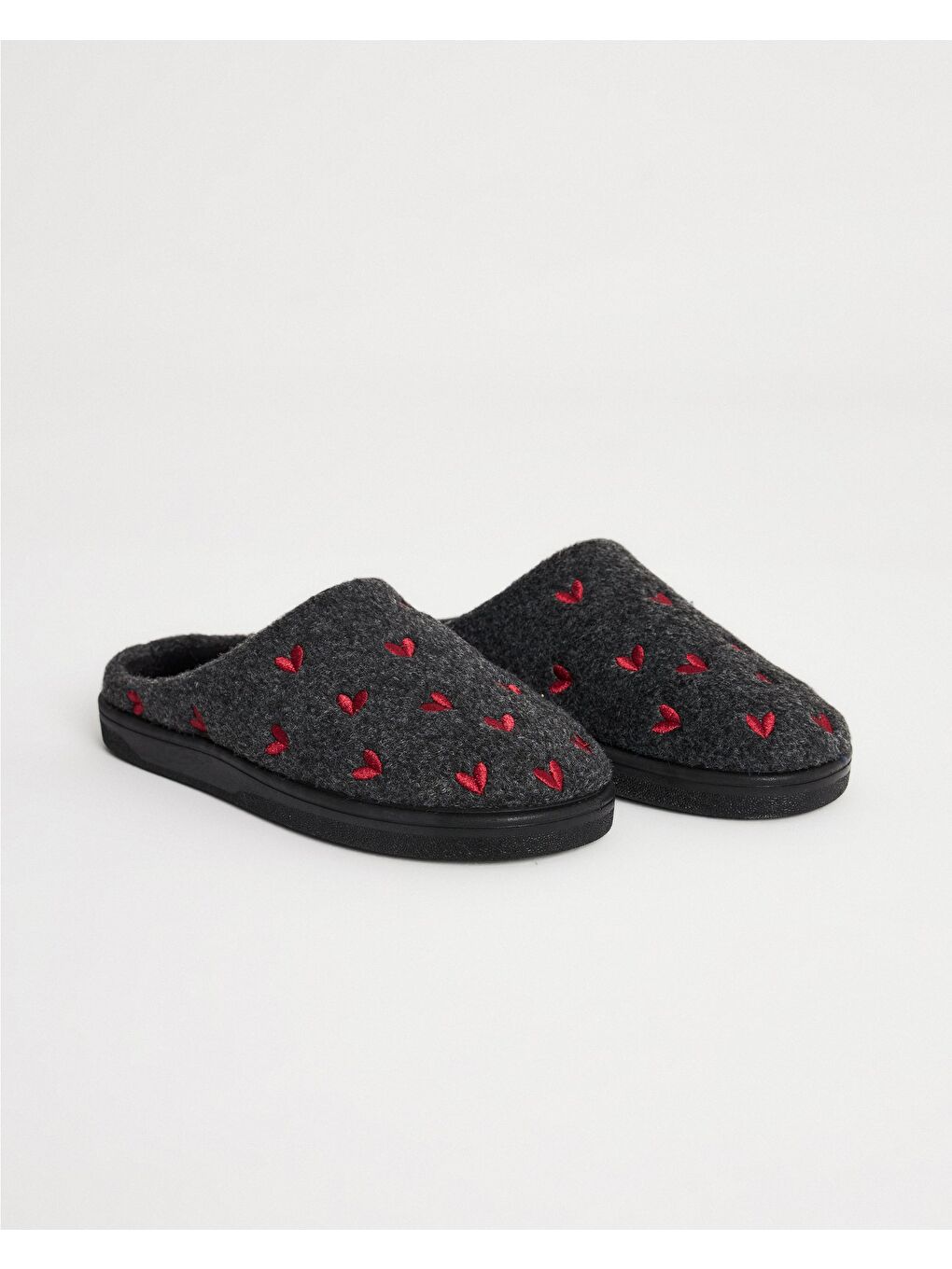Antrasit Kadın Kalp Desenli Ev İçi Ayakkabı - Herz
