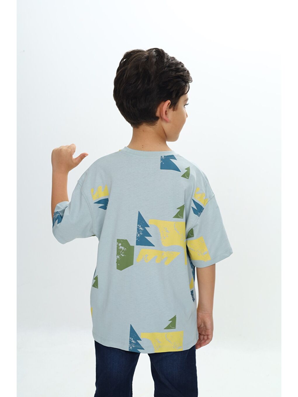 Gri Erkek Çocuk Renkli Grafik Baskılı Tişört-3